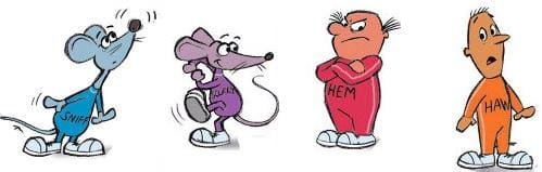 Nota: La figura muestra a los personajes de ¿Quién se ha llevado mi queso?. Fuente: Pietrantoni (2015)